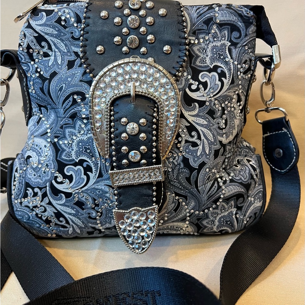 Montana West Black and Gray Paisley Studded Crossbody